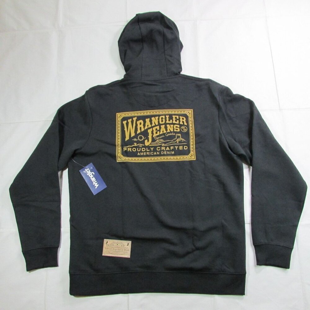 Wrangler Men's Logo Back Graphic Hooded Pullover Sweatshirt Hoodie Black